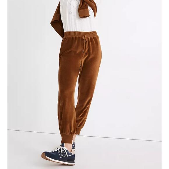 NEW Madewell MWL Velour Slim Joggers Bronze Newark Drawstring Pants Women Small - Picture 1 of 6